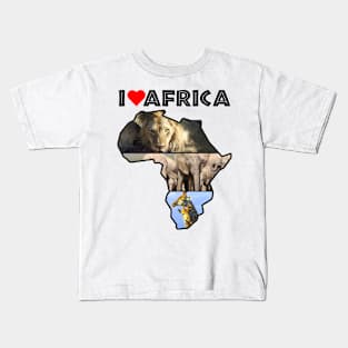 I Love Africa Wildlife Collage Map Kids T-Shirt